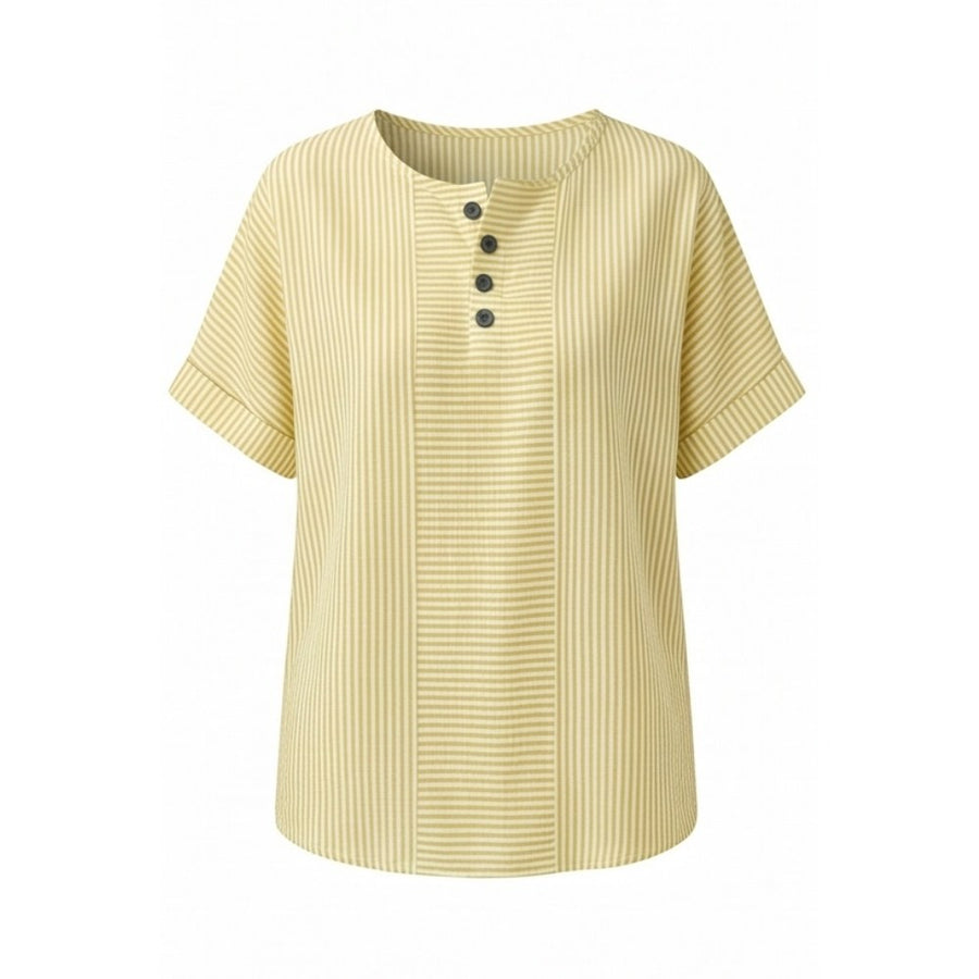Calbourne Women's Striped Henley Button Front Top in Yellow