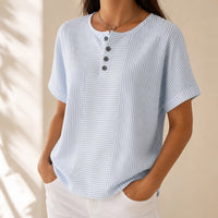 Calbourne Women's Striped Henley Button Front Top
