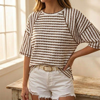 Caldene Women's Striped Relaxed Fit Knit Top