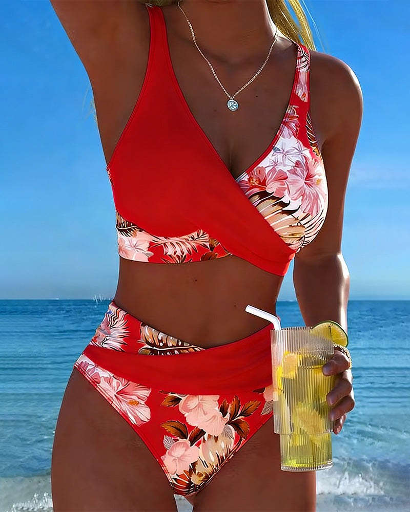 Caldwyn Women's Bikini Set High Waist Swimwear in Red