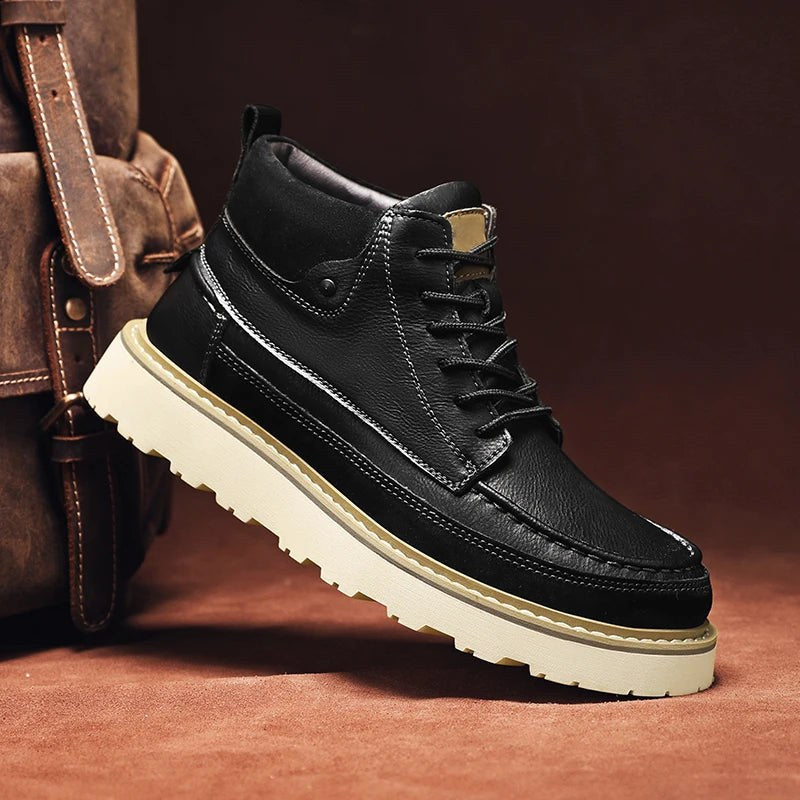 Caleb Genuine Leather Boot in Charcoal