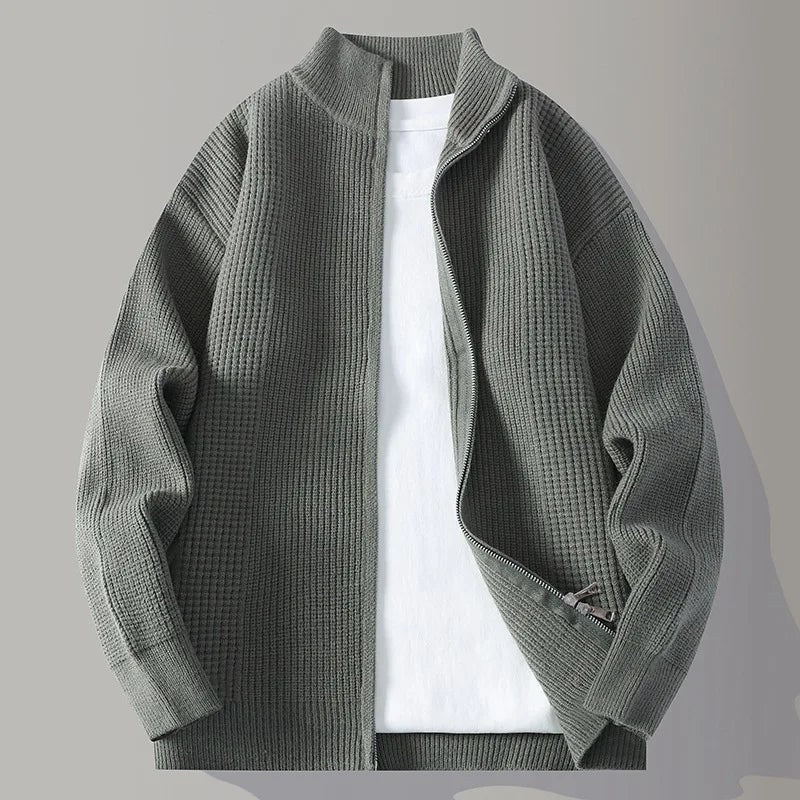 Caleb Waffle Knit Sweater in Army Green