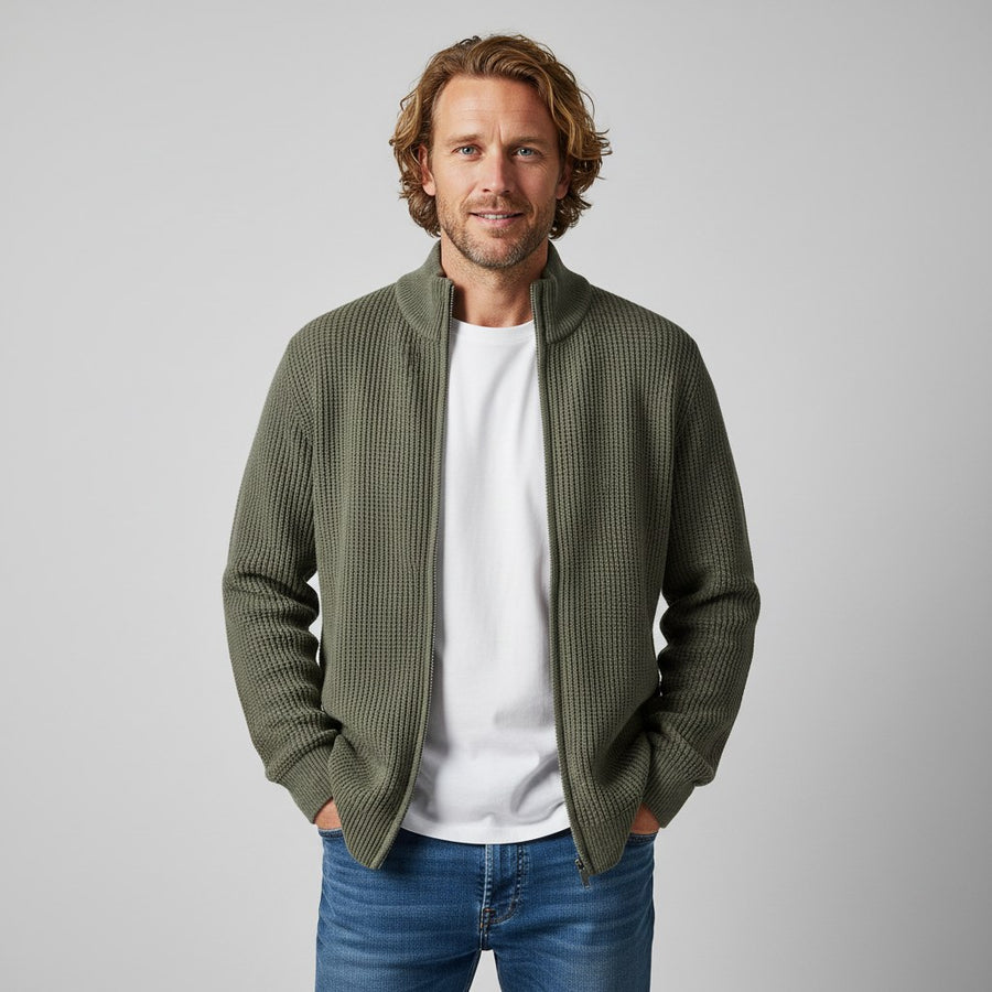 Caleb Waffle Knit Sweater in Army Green
