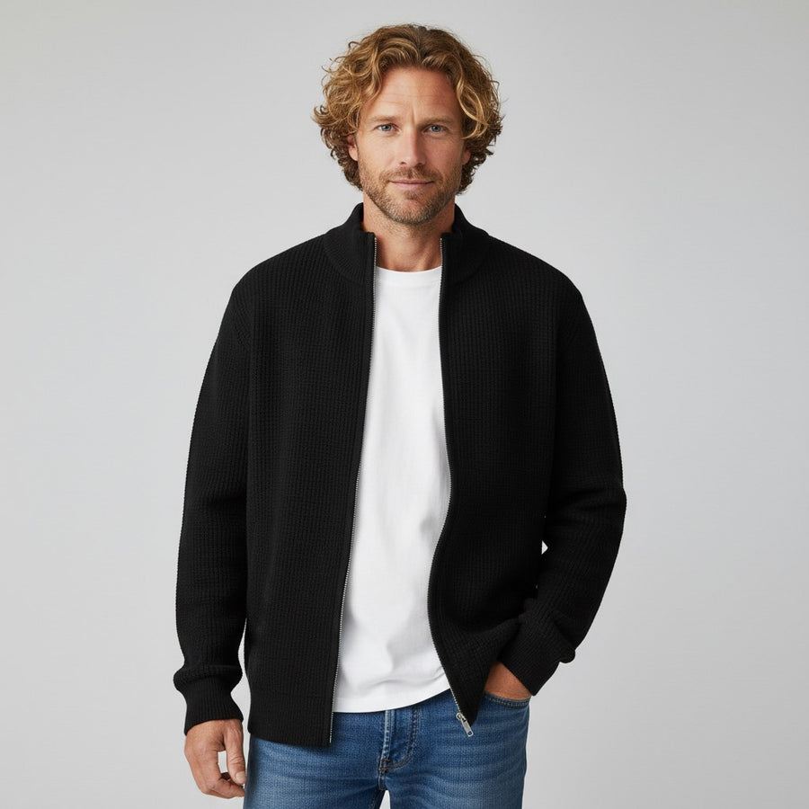 Caleb Waffle Knit Sweater in Charcoal