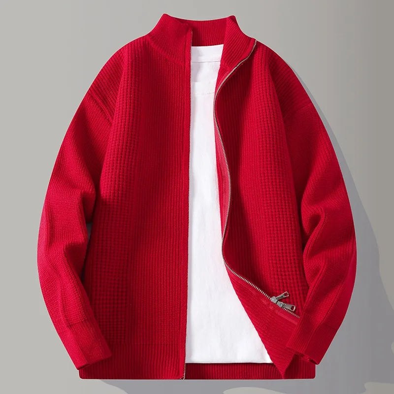 Caleb Waffle Knit Sweater in Crimson