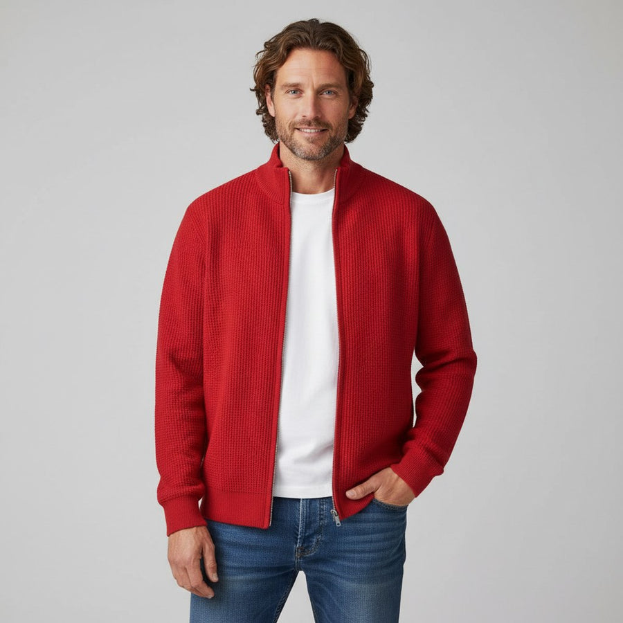 Caleb Waffle Knit Sweater in Crimson