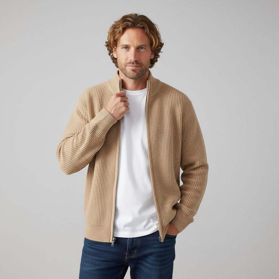 Caleb Waffle Knit Sweater in Khaki