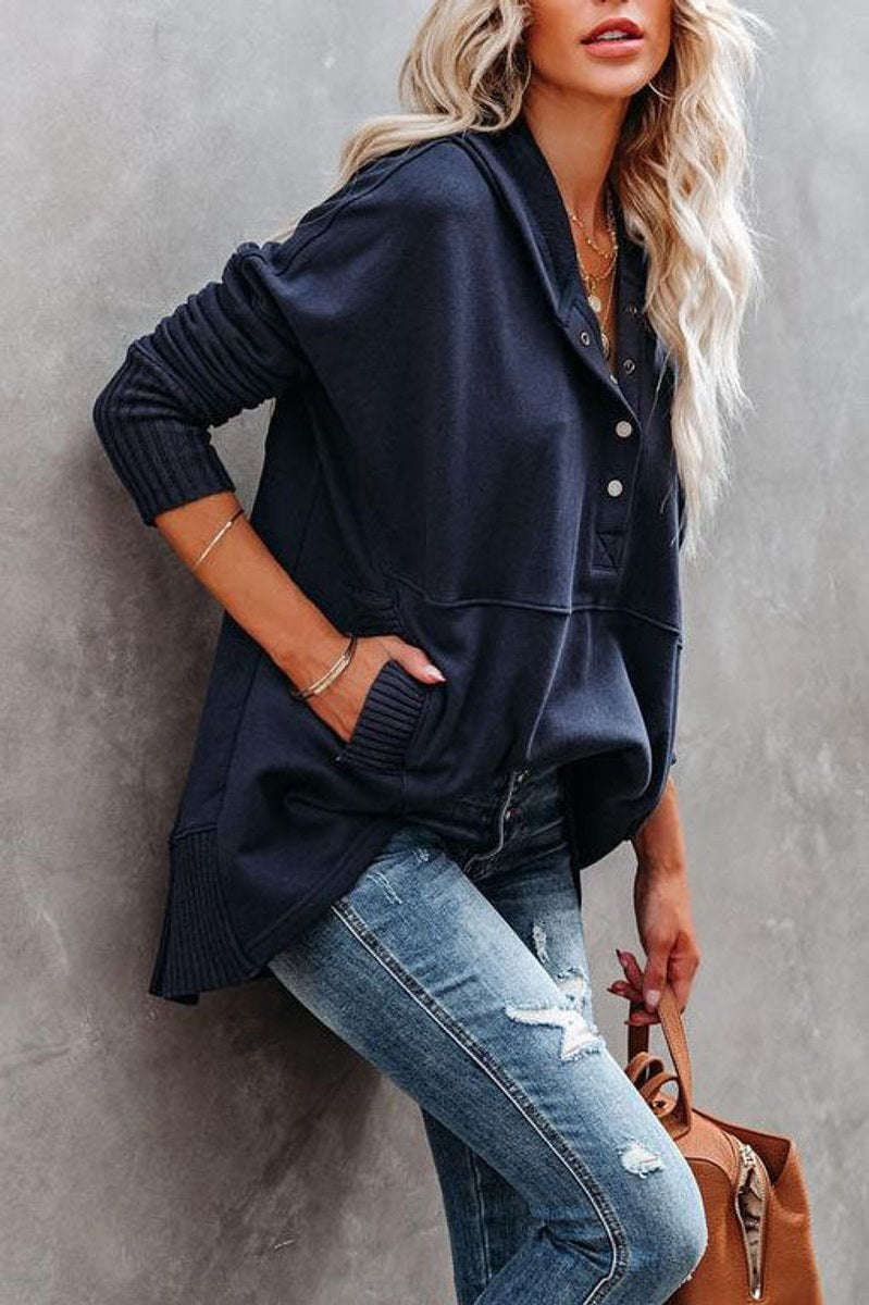 Calindra Women's Oversized Long Sleeve Hoodie Pullover in Navy Blue