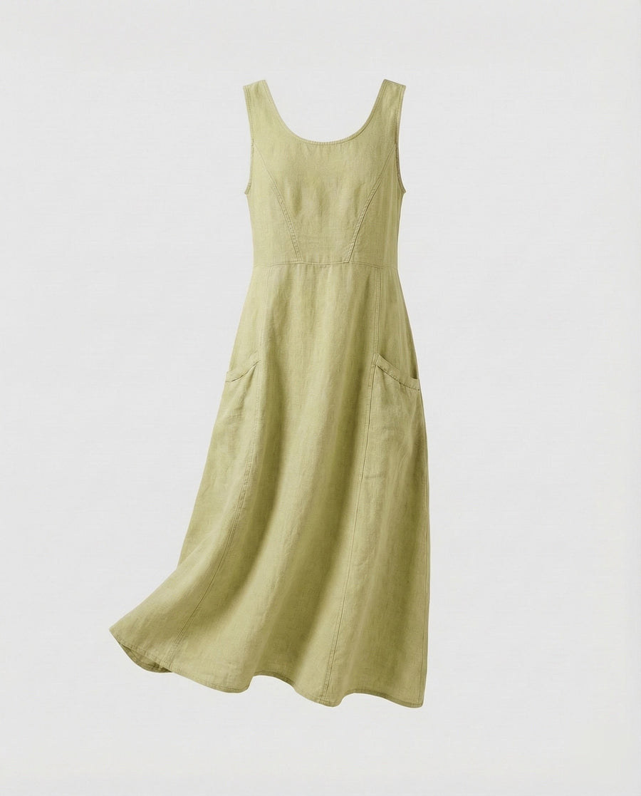 Calista Linen Maxi Dress in Light Green