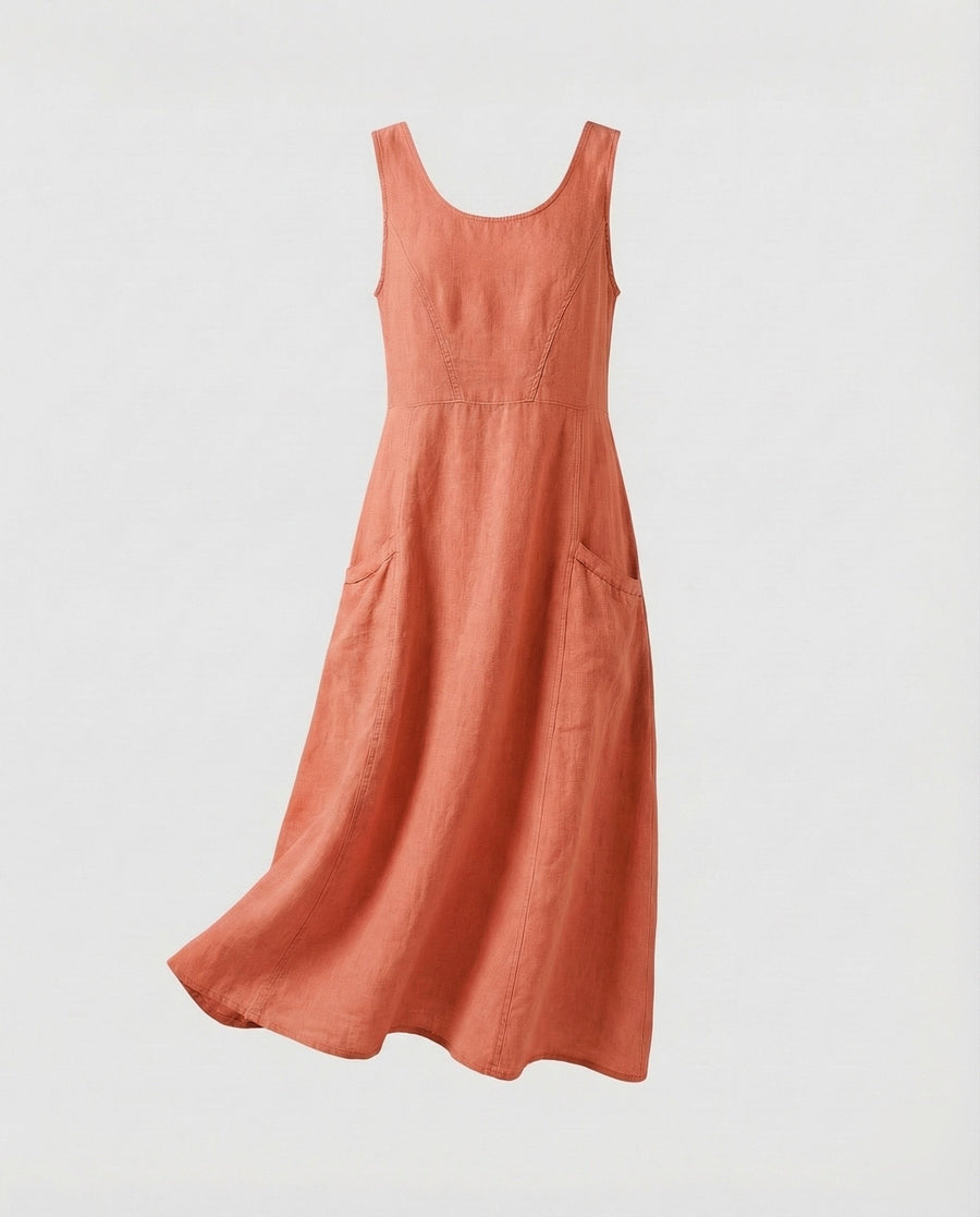 Calista Linen Maxi Dress in Orange