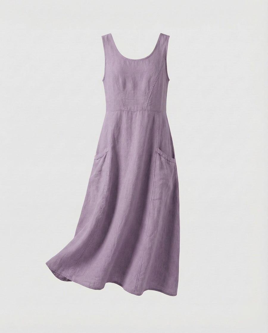 Calista Linen Maxi Dress in Purple