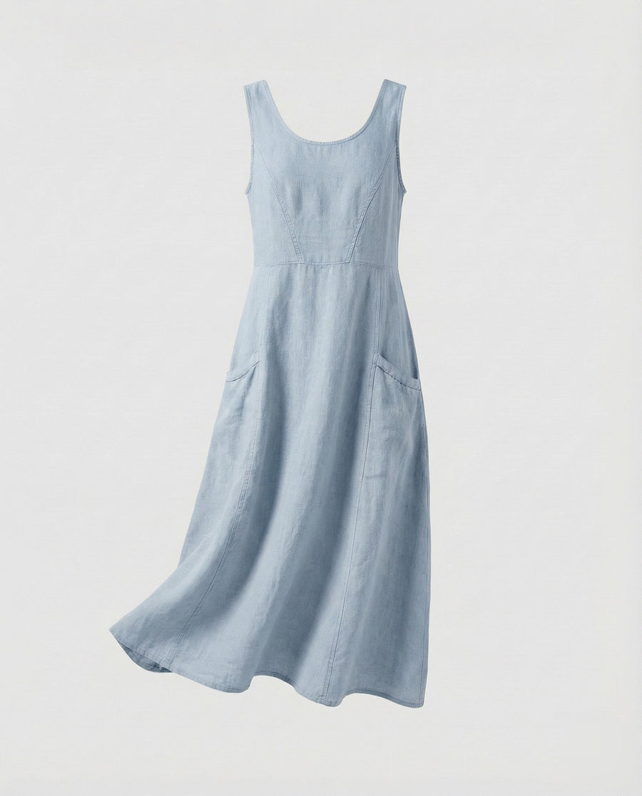 Calista Linen Maxi Dress in Sky Blue