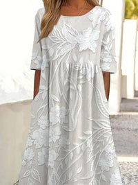 Calixta Women's Floral Lace Midi Dress with 3/4 Sleeves in White