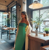 Calla Elegant Evening Dress with Side Split in Green