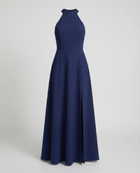 Calla Elegant Maxi Dress with Side Split in Navy