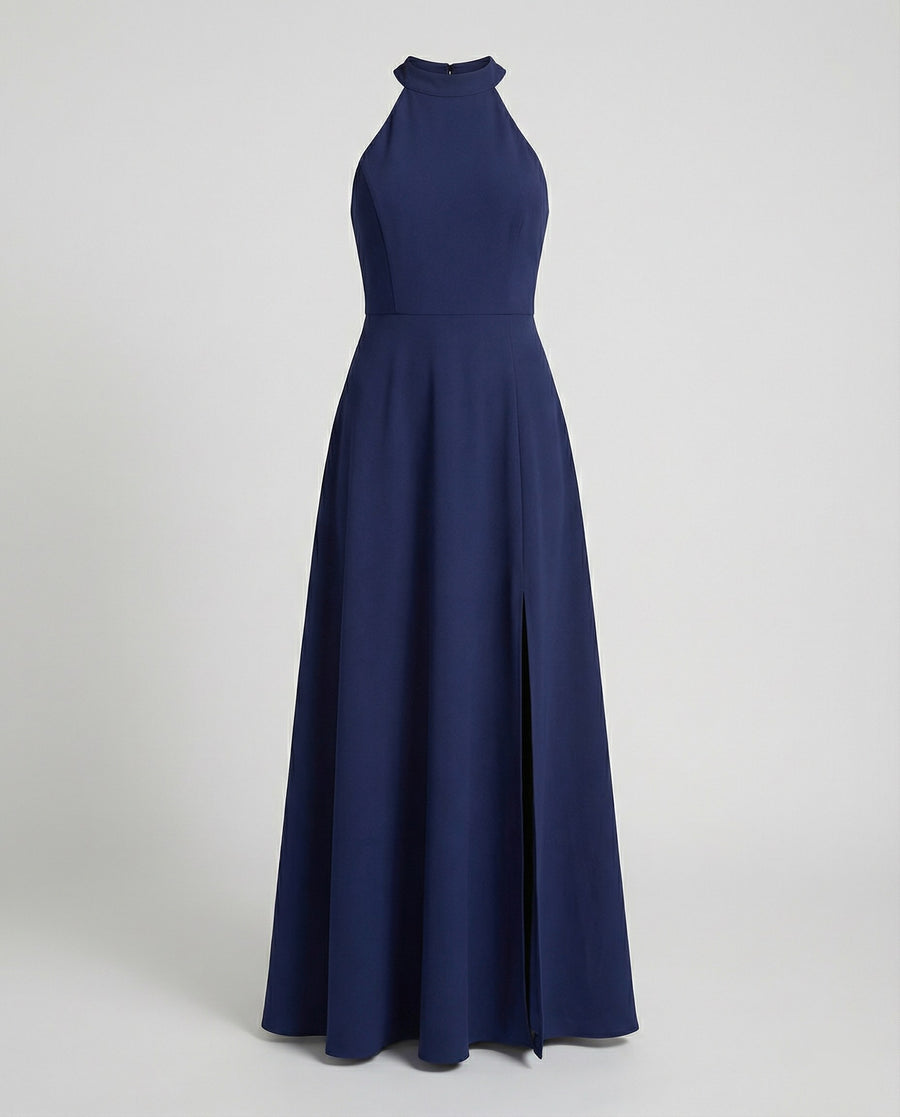 Calla Elegant Maxi Dress with Side Split in Navy