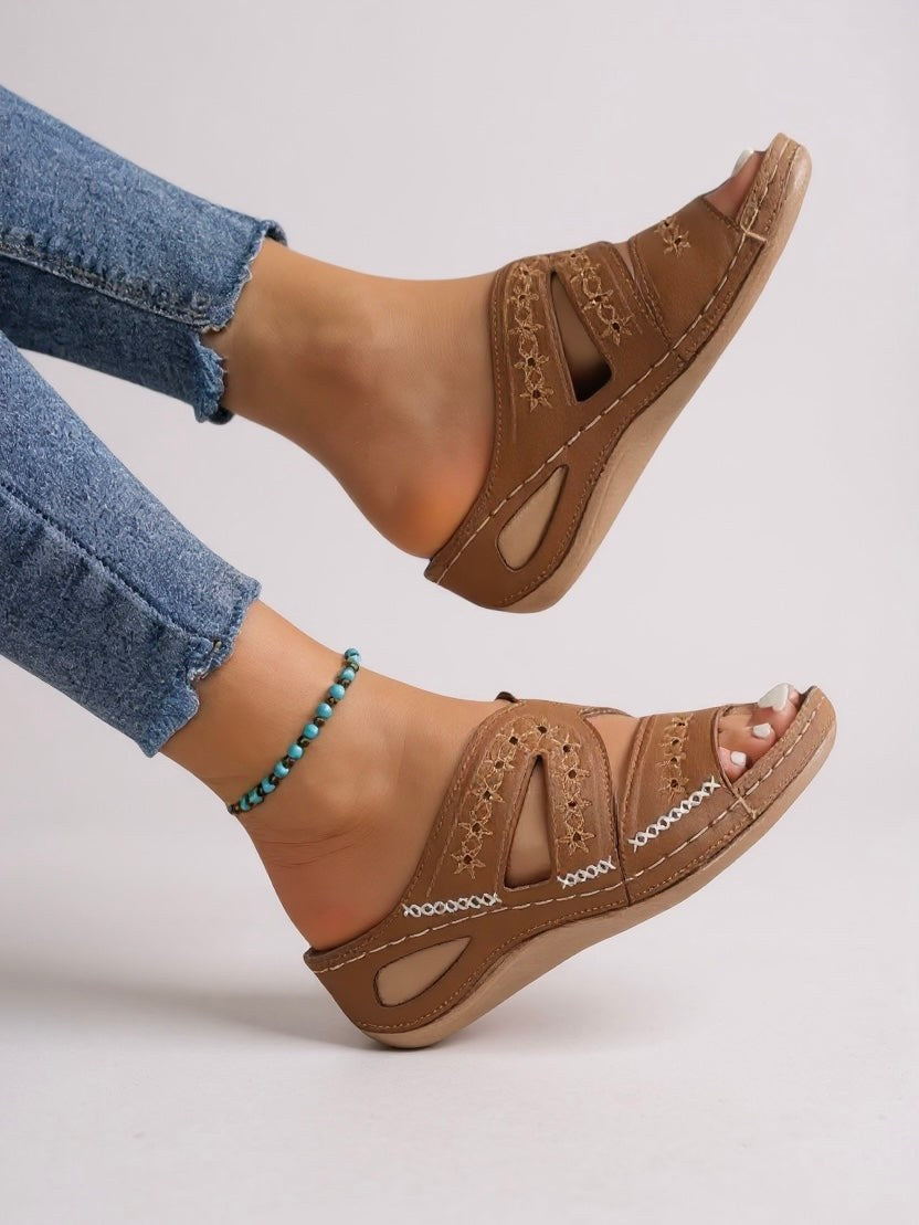 Calla Embroidered Slide Sandals in Blue