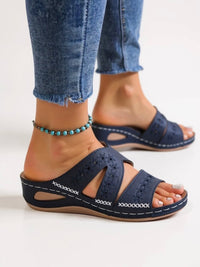 Calla Embroidered Slide Sandals in Blue