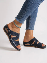 Calla Embroidered Slide Sandals in Brown