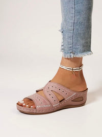 Calla Embroidered Slide Sandals in Green