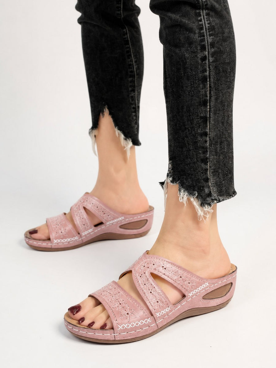 Calla Embroidered Slide Sandals in Pink