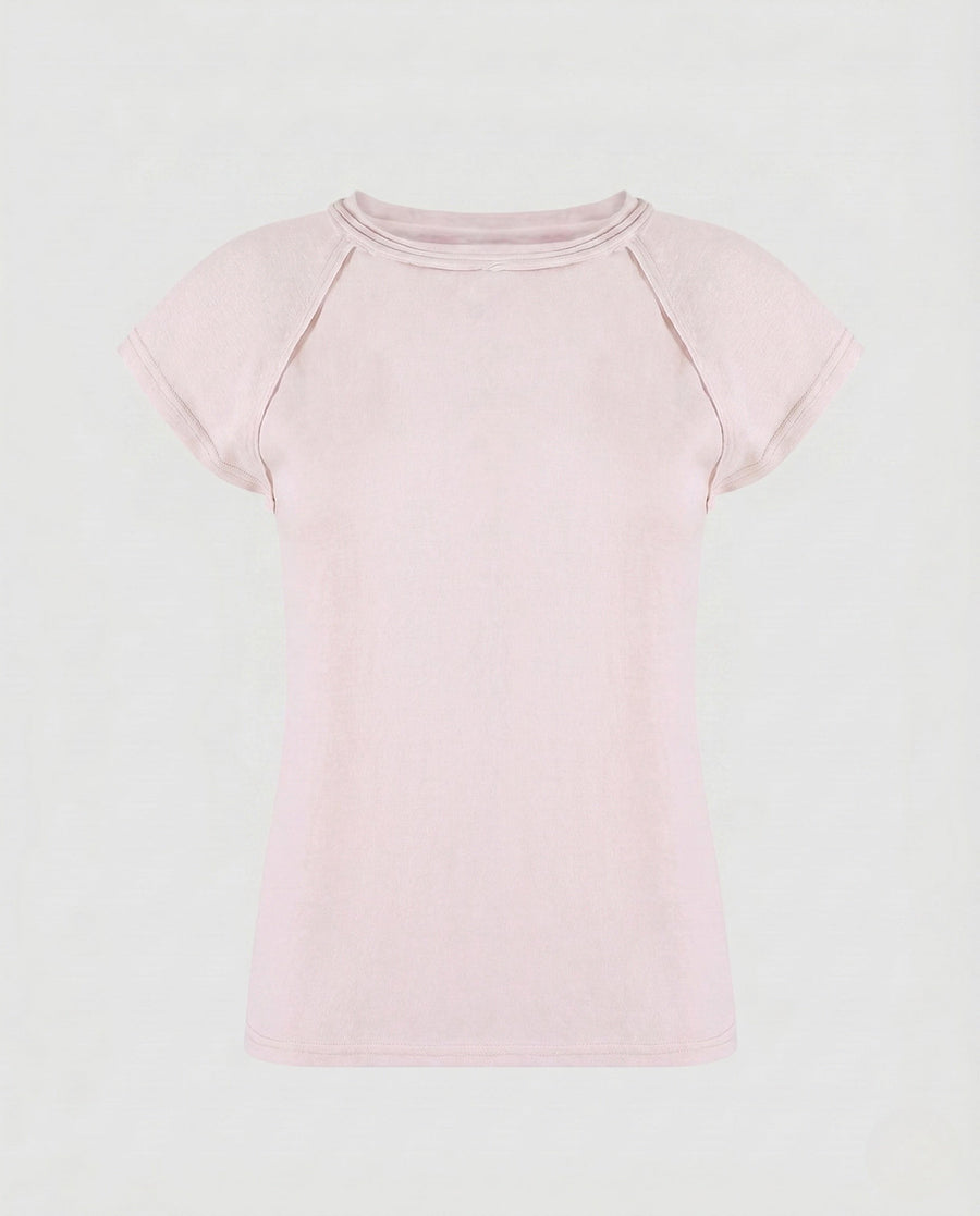Calla Lightweight Linen Shirt with Crew Neck in Pink