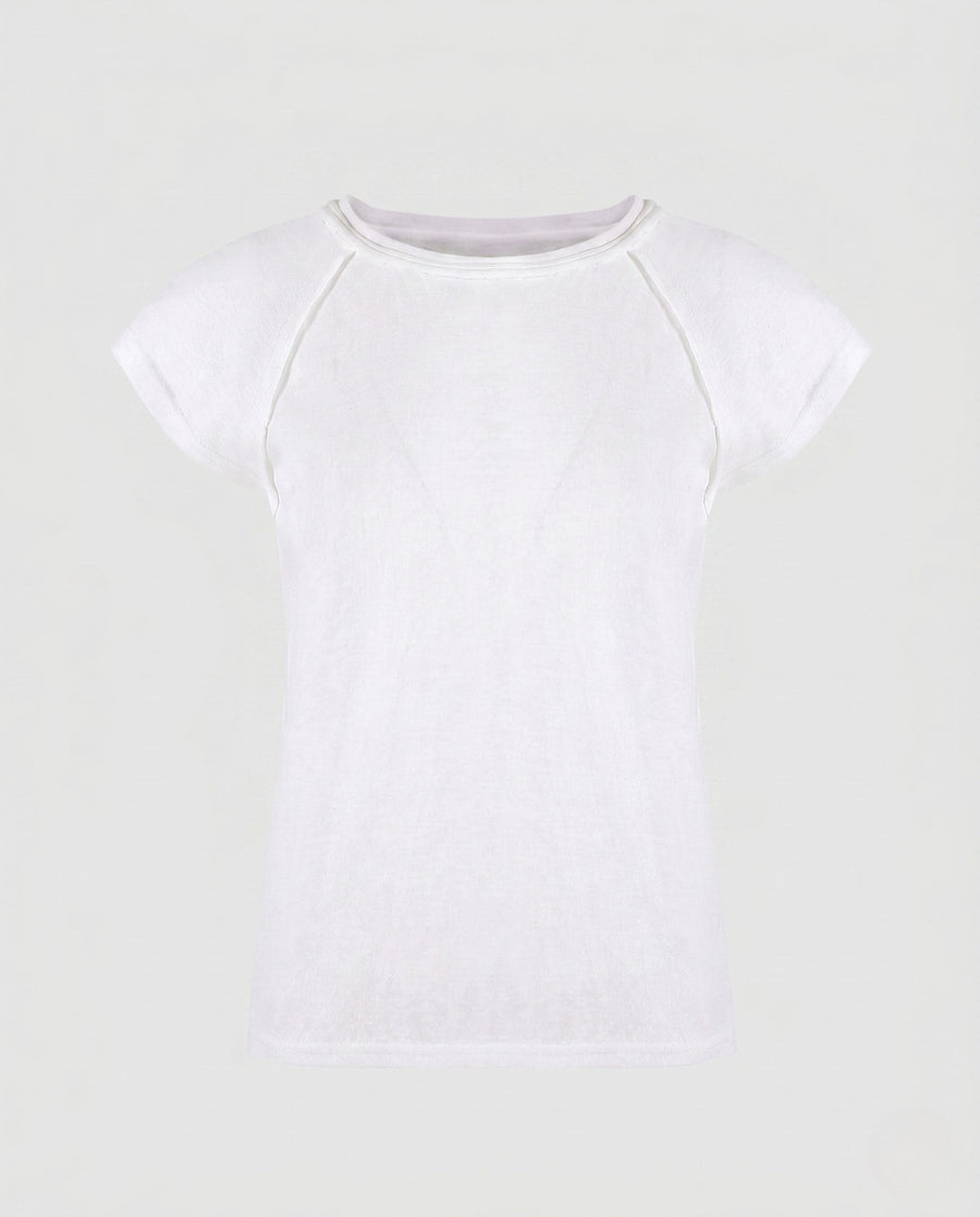 Calla Lightweight Linen Shirt with Crew Neck in White