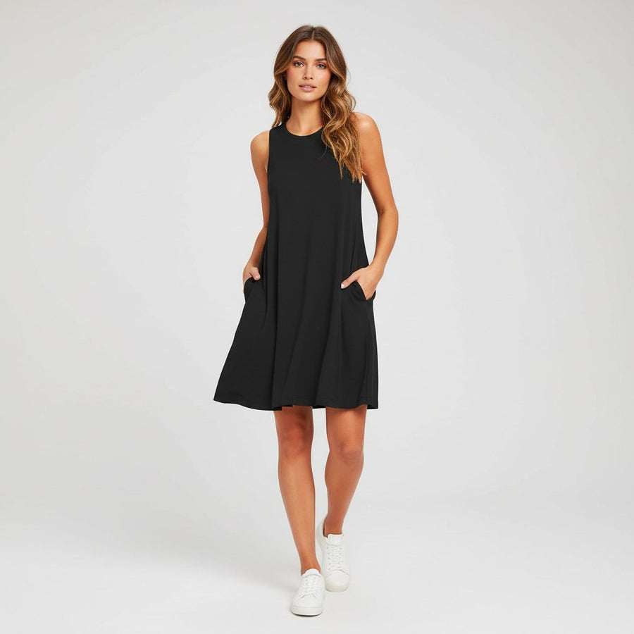Calley Crewneck Swing Dress in Charcoal