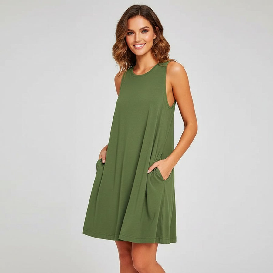 Calley Crewneck Swing Dress in Forest Green