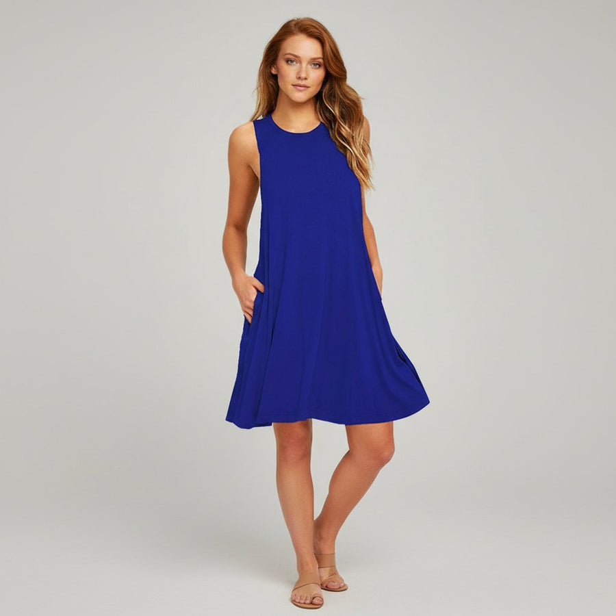 Calley Crewneck Swing Dress in Royal Blue