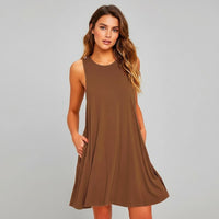 Calley Crewneck Swing Dress in Sienna Brown
