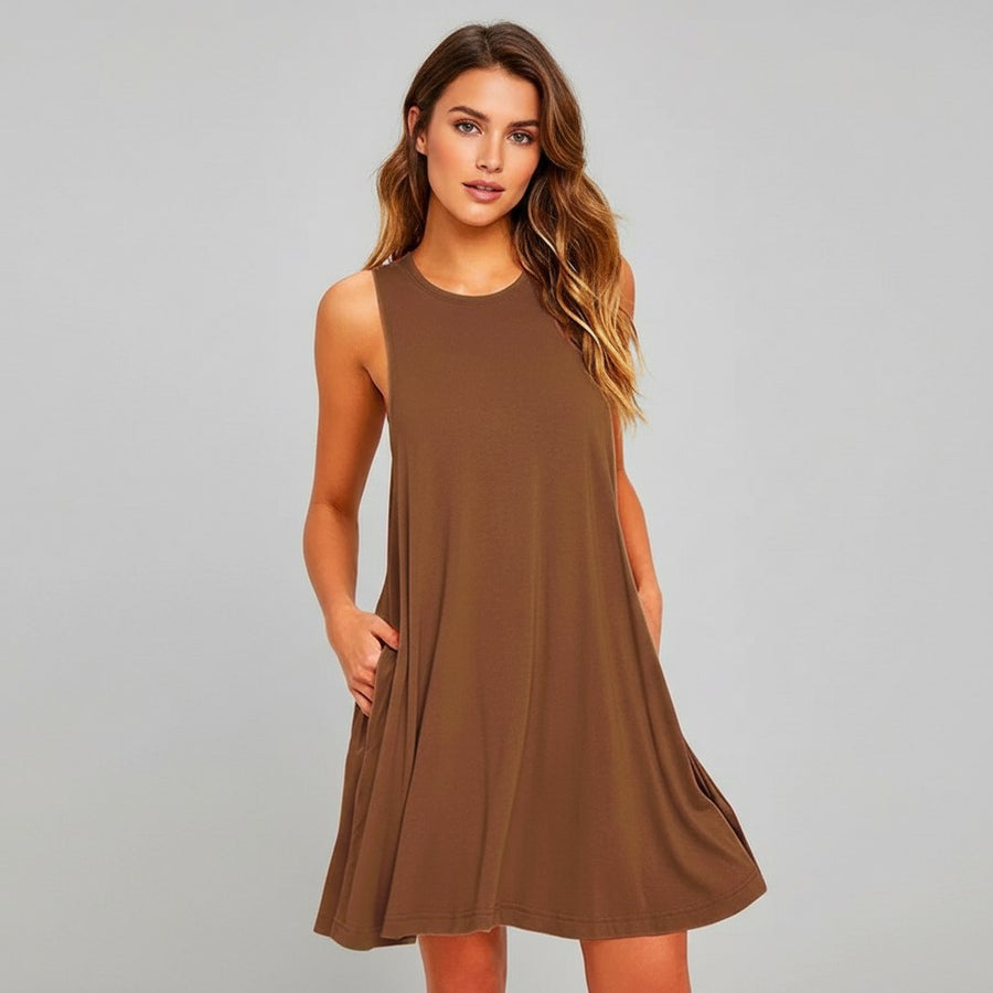 Calley Crewneck Swing Dress in Sienna Brown