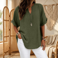 Callista Women's V-Neck Relaxed Blouse in Green