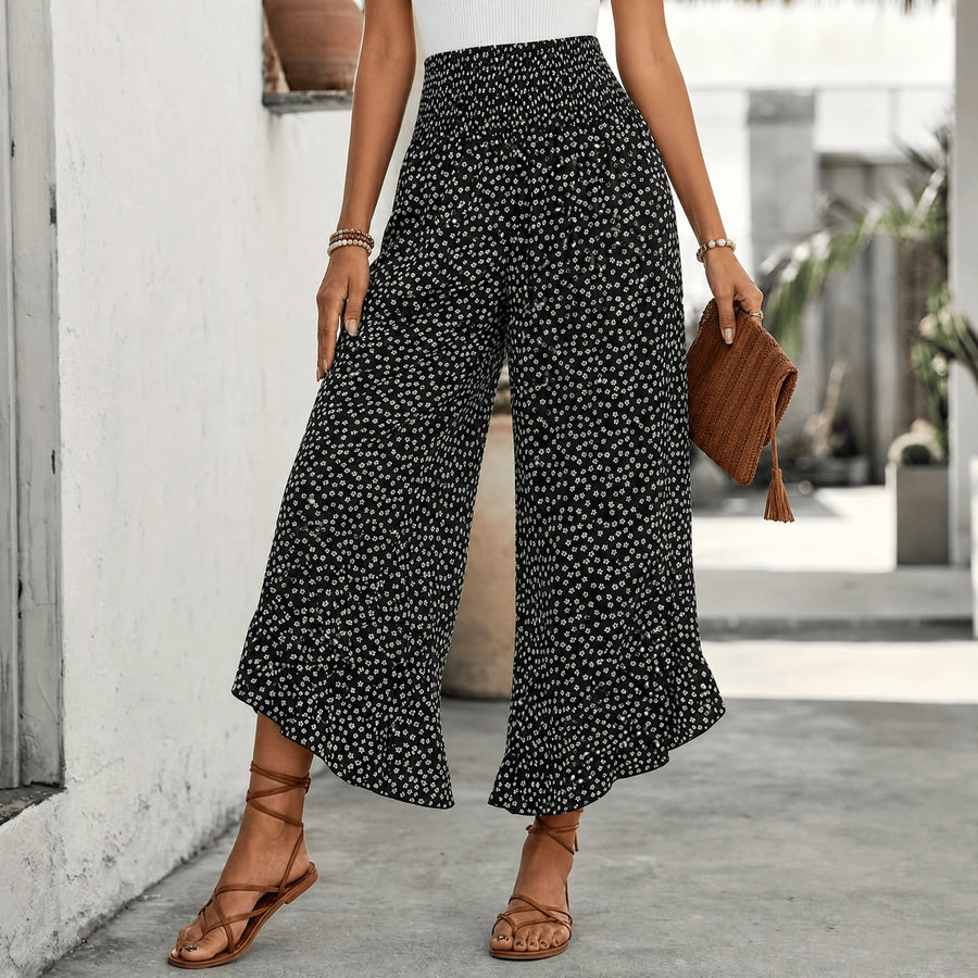 Calloway Women's Wide Leg Floral Print Pants in Black