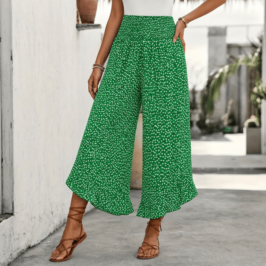 Calloway Women's Wide Leg Floral Print Pants in Green