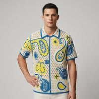 Callum Crochet Embroidered Camp Shirt in Canary Yellow