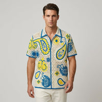 Callum Crochet Embroidered Camp Shirt in Canary Yellow