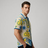 Callum Crochet Embroidered Camp Shirt in Canary Yellow
