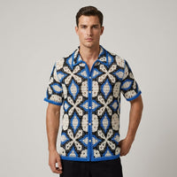 Callum Crochet Embroidered Camp Shirt in Royal Blue