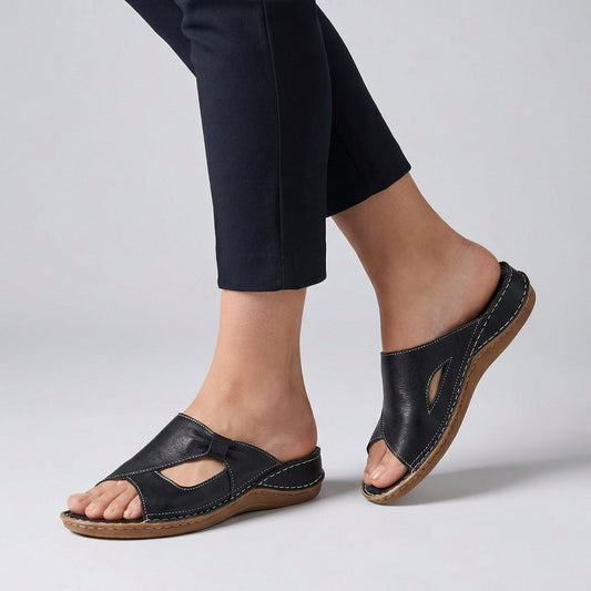 Calva | Women's Flat Slip-On Mule Sandal Cut-Out