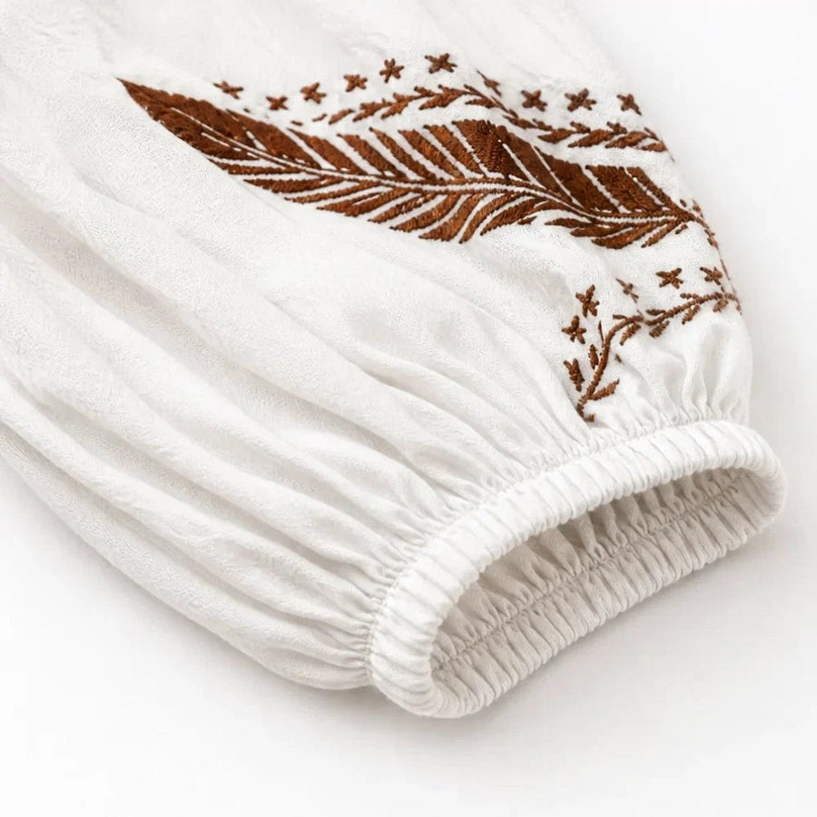 Calvara Women's Boho Embroidered V-Neck Blouse