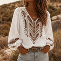Calvara Women's Boho Embroidered V-Neck Blouse
