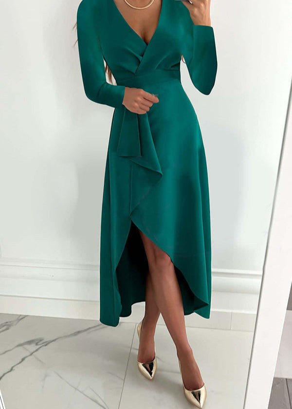 Calvara Women's Formal Wrap Midi Dress in Green