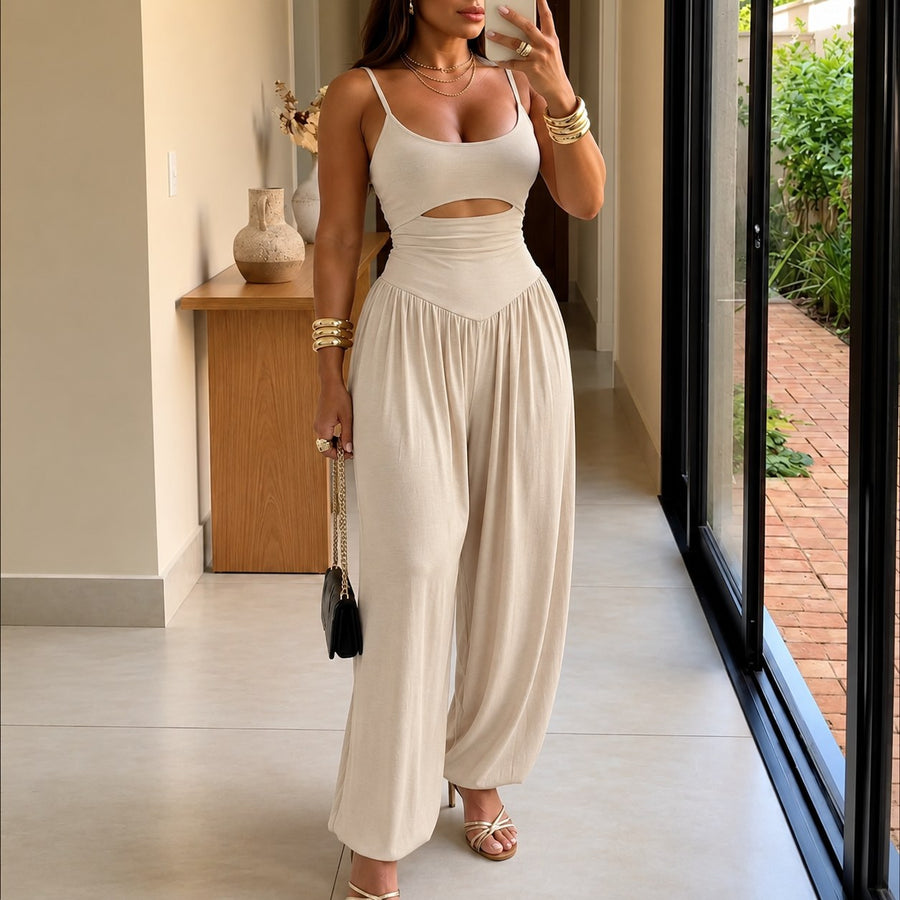 Calveth Women's Cutout Wide Leg Jumpsuit in Apricot