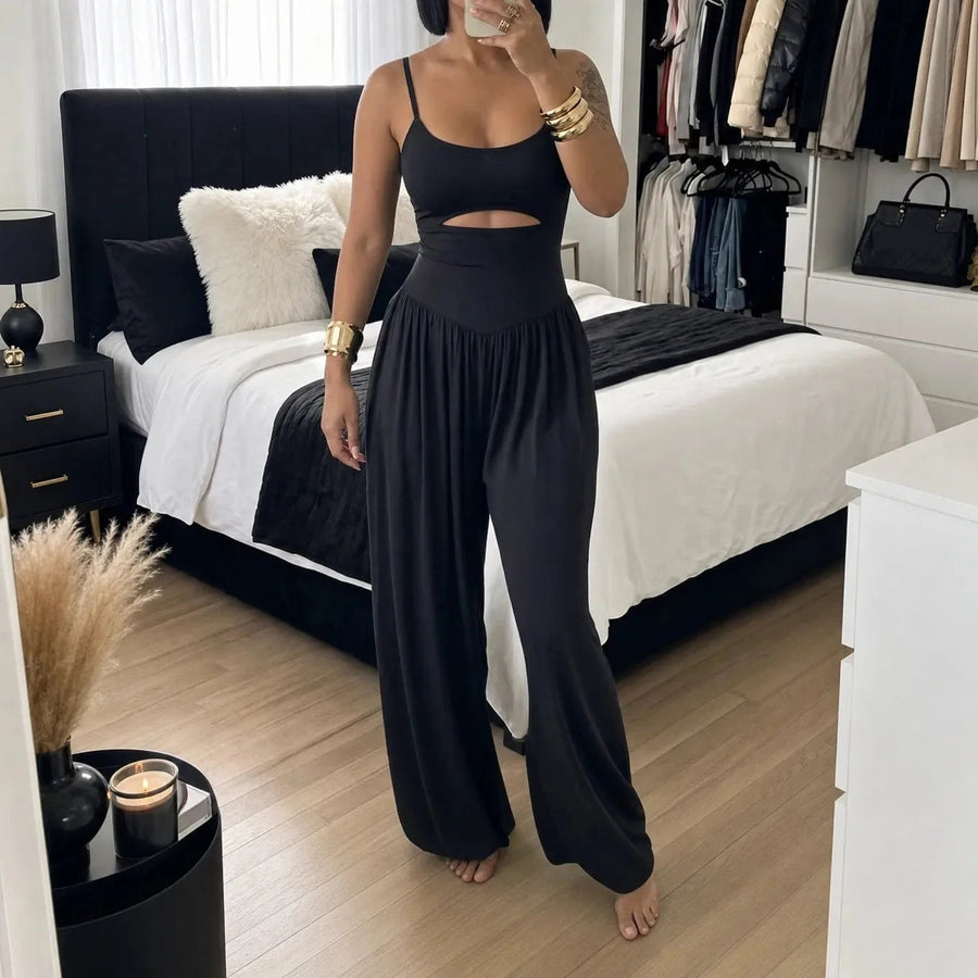 Calveth Women's Cutout Wide Leg Jumpsuit in Black