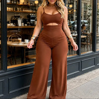 Calveth Women's Cutout Wide Leg Jumpsuit in Brown