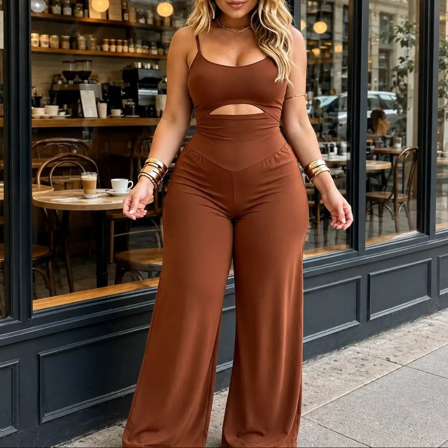 Calveth Women's Cutout Wide Leg Jumpsuit in Brown