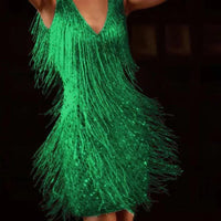 Calveth Women's Fringe Cocktail Dress Mini in Green