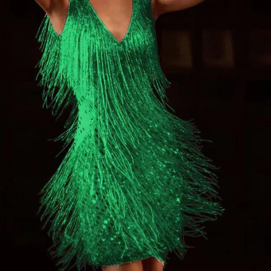 Calveth Women's Fringe Cocktail Dress Mini in Green