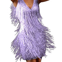 Calveth Women's Fringe Cocktail Dress Mini in Purple